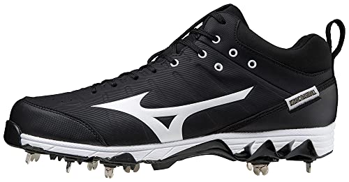 Mizuno unisex adult 9-spike Ambition Mid 9 Spike Men's Metal Baseball Cleat 12, Black-white (9000), 12 US