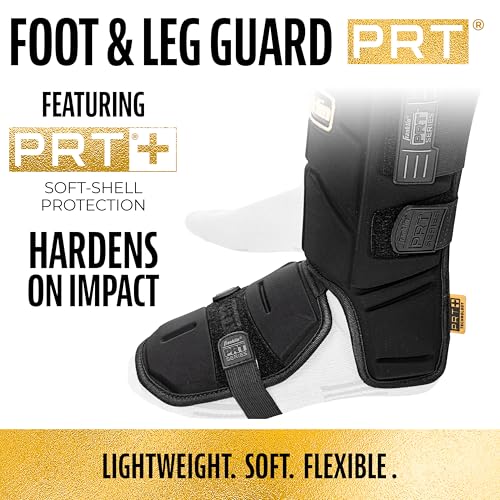 Franklin Sports Baseball + Softball Leg Guard - PRT Series Youth Shin + Foot Shield for Batting - Protective Leg + Ankle Guard with Toe Plate - Right Hand + Left Hand Hitters - Caroline Blue/Red