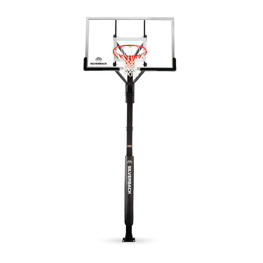 Silverback 60" In-Ground Basketball System with Adjustable-Height Tempered Glass Backboard and Pro-Style Breakaway Rim
