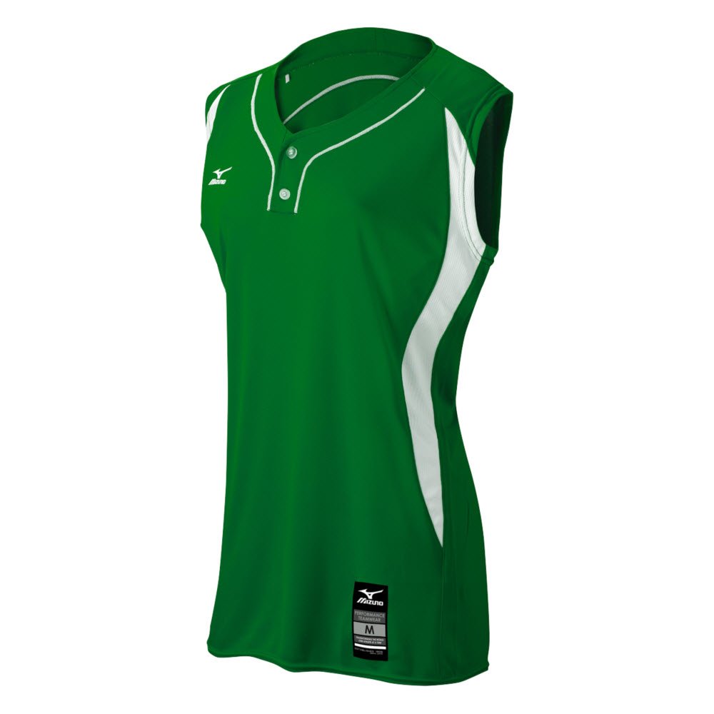 Mizuno Women's Elite 2-Button Game jersey - Sleeveless, Forest-White, LARGE (L)