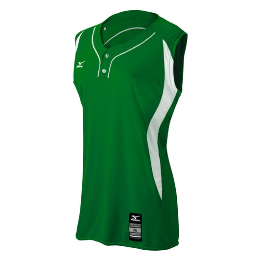 Mizuno Women's Elite 2-Button Game jersey - Sleeveless, Forest-White, LARGE (L)