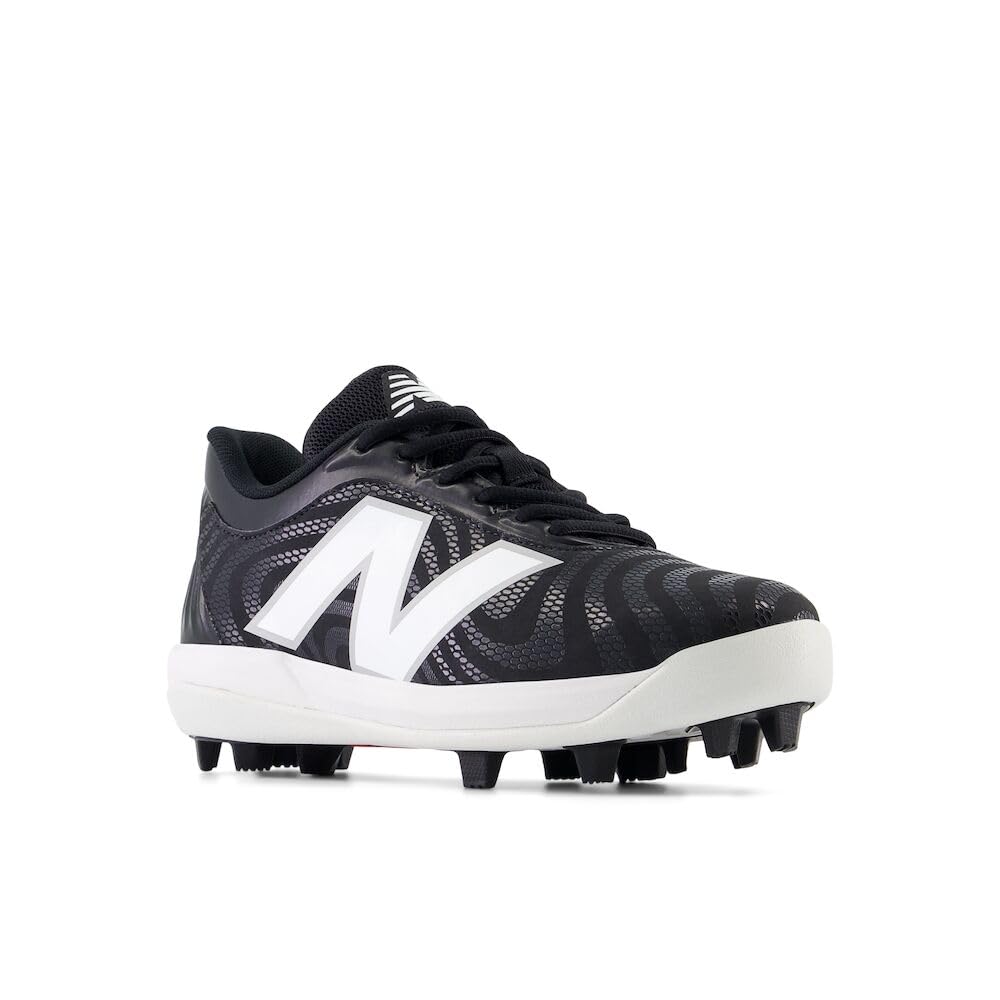New Balance Boy's 4040 V7 Rubber-Molded Baseball Shoe, Black/Optic White, 4.5 Big Kid