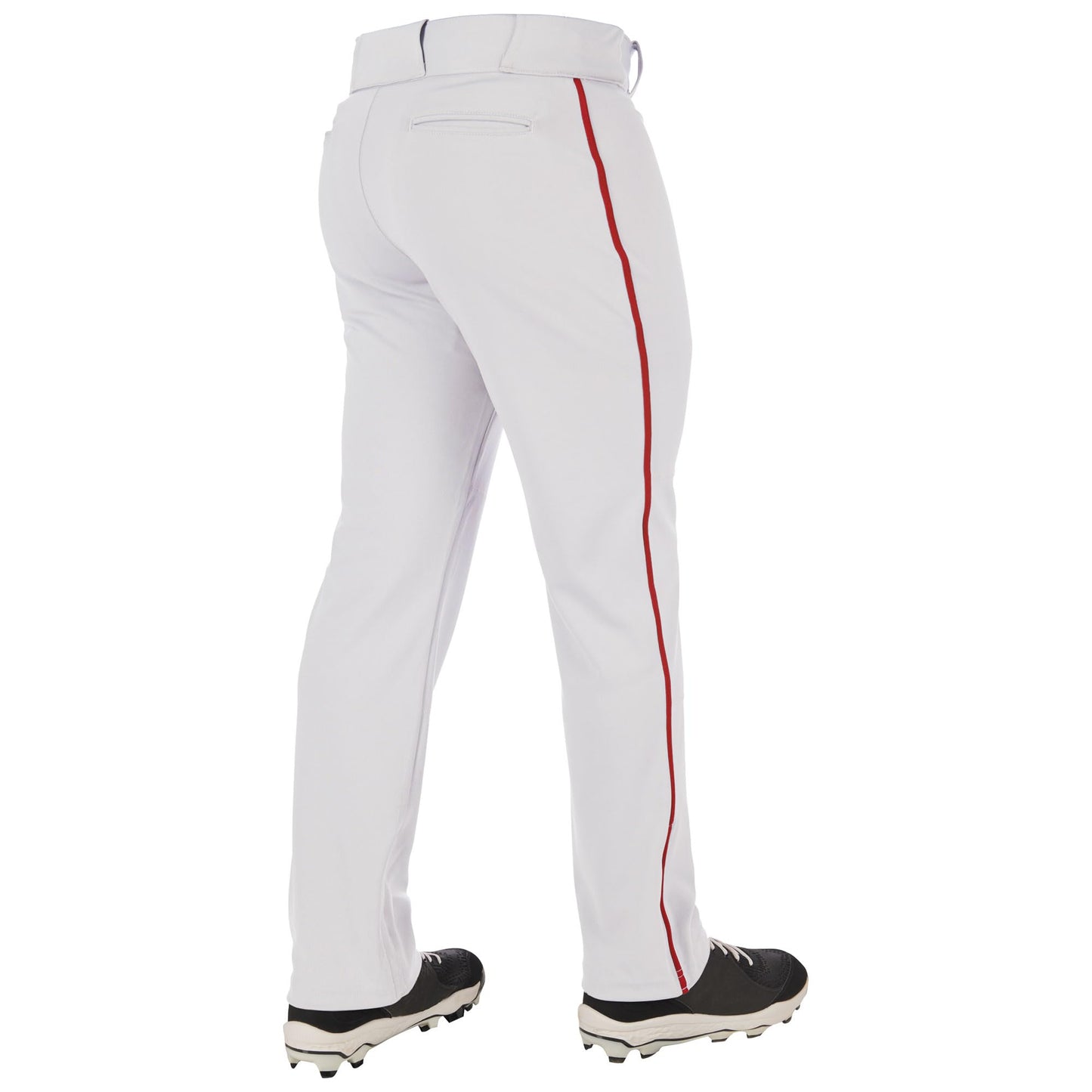 CHAMPRO Men's Standard Triple Crown 2.0 Open Bottom Baseball Pants with Braid, White, Scarlet