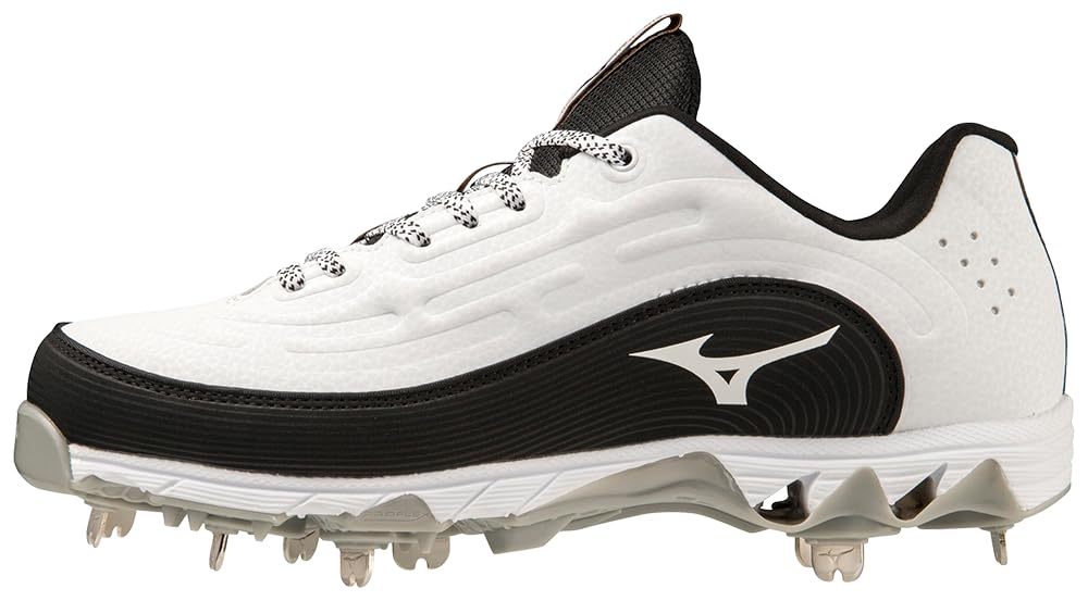 Mizuno Women's 9-Spike Swift 8 Low Metal Softball Cleat, White-Black, 8