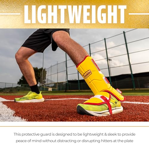 Franklin Sports Baseball + Softball Leg Guard - PRT Series Youth Shin + Foot Shield for Batting - Protective Leg + Ankle Guard with Toe Plate - Right Hand + Left Hand Hitters - Caroline Blue/Red