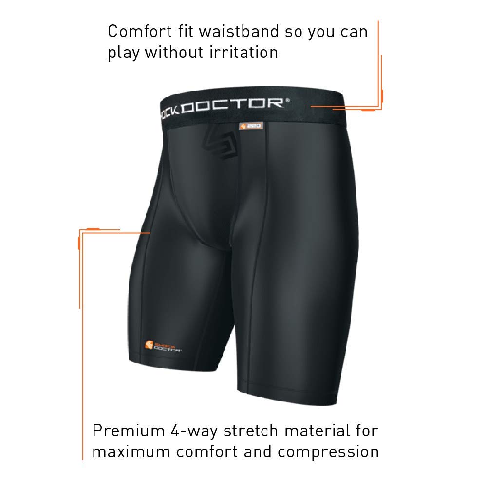 Shock Doctor Compression Shorts with Cup Pocket. Athletic Supporter Underwear with Pocket (Cup NOT Included) Youth & Adult White