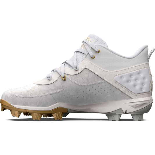Under Armour Men's Harper 8 Mid RM, (100) White/White/Metallic Gold, 11, US
