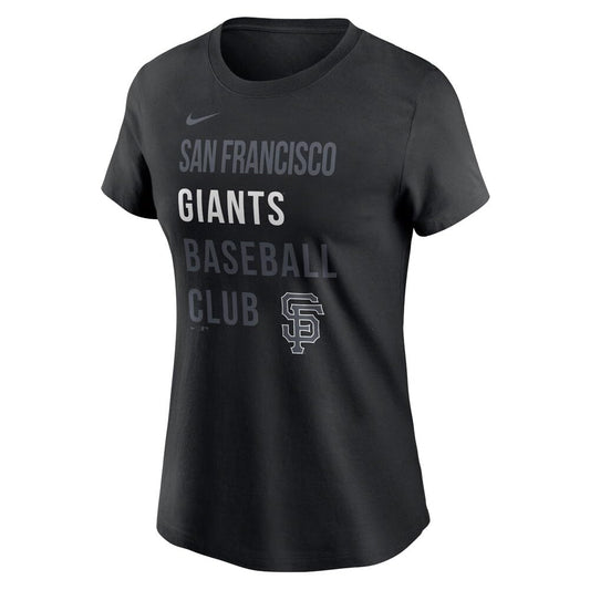 Nike MLB Women's Baseball Club T-Shirt (US, Alpha, Small, Regular, Regular, Black, San Francisco Giants)