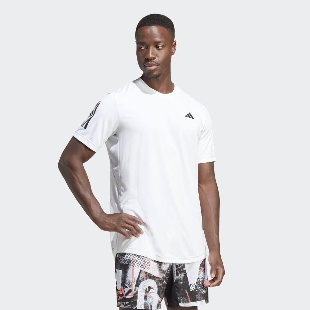 adidas Men's Club 3-Stripes Tennis T-Shirt, White, Large