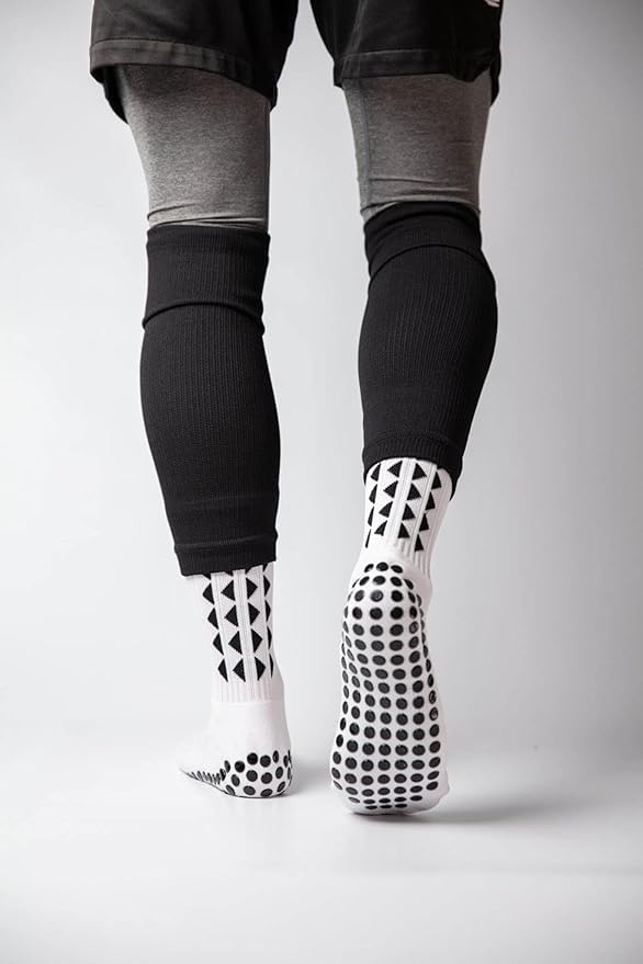 Gain The Edge Soccer Grip Socks - 4pc Set - Large - White - Grip Soccer Socks - Anti-Slip - For Men, Kids, Boys, Girls Unisex
