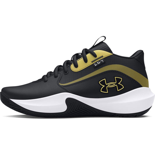 Under Armour Unisex Grade School Lockdown 7, (001) Black/Black/Metallic Gold, 3.5, US