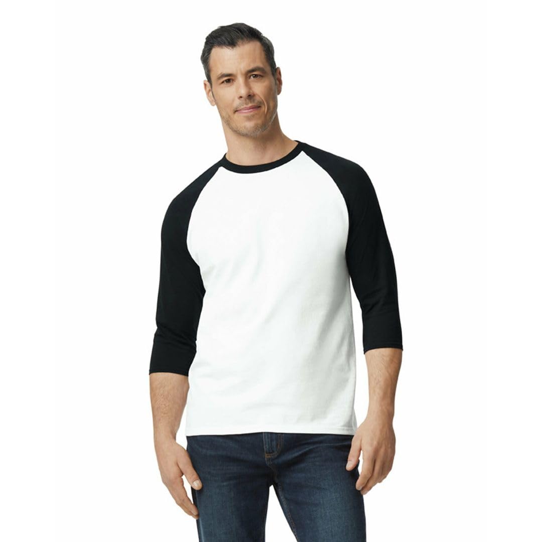 Gildan Adult Heavy Cotton 3/4 Raglan T-Shirt, Style G5700, 2-Pack, White/Black, Medium