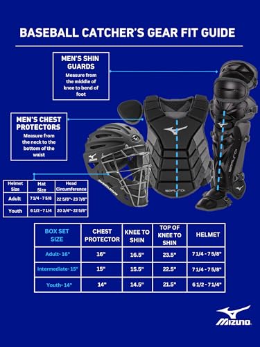 Mizuno Samurai Youth Baseball Boxed Catcher's Gear Set, Black-Yellow, 14" Youth Boys