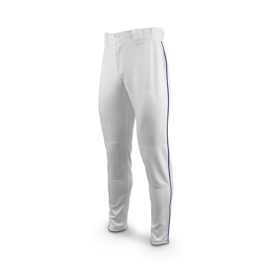 MARUCCI Adult EXCEL Double-Knit Piped Baseball Pant, White/Navy Blue, Adult Small