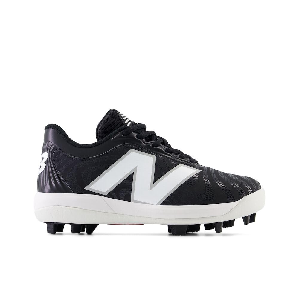 New Balance Boy's 4040 V7 Rubber-Molded Baseball Shoe, Black/Optic White, 4.5 Big Kid