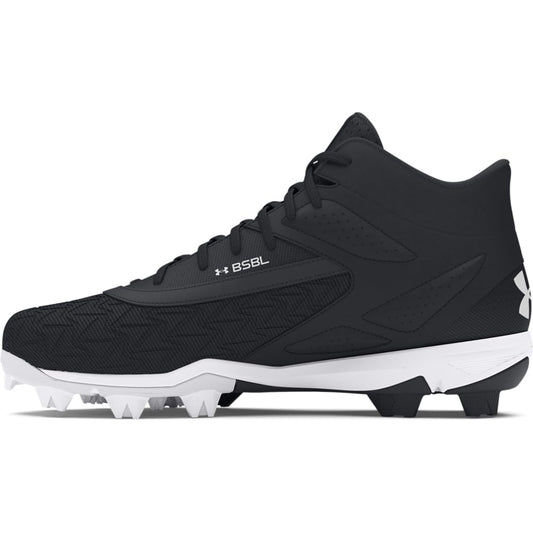 Under Armour Men's Leadoff Mid 3.0 Baseball Cleat, (001) Black/Black/White, 9.5, US