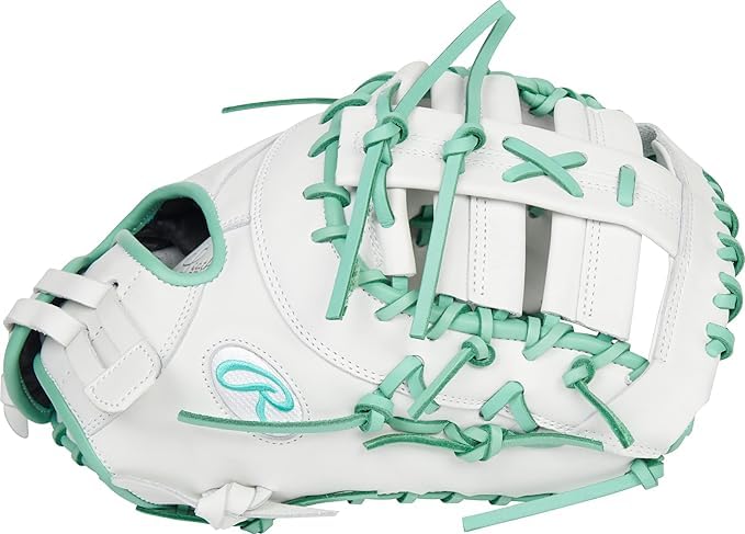 Rawlings | LIERTY ADVANCED Color Series Fastpitch Softball First Base Mitt | Left Hand Throw | 13' Single Post Double Bar Web | White/Mint