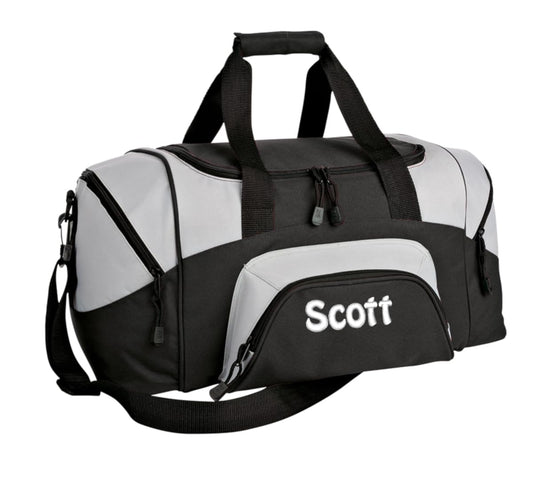 Personalized Duffel Bag, Men and Women, Custom Sport Bag with Monogrammed Name, Soccer, Basketball, Baseball, Football, Black/Grey