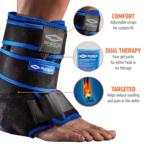 Shock Doctor Ice Recovery Compression Ankle Wrap, Black, Large/X-Large