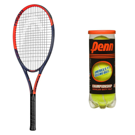 HEAD Ti. Reward Pre-Strung 27 in. Tennis Racquet, Red & Penn Championship- Regular Duty Felt Pressurized Tennis Balls - 1 Can, 3 Balls