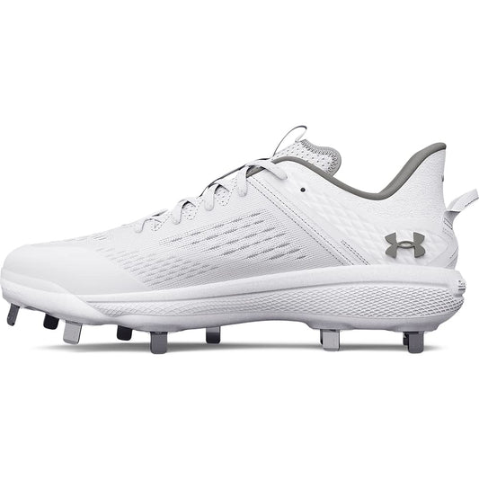 Under Armour Men's Yard Low MT Baseball Cleat, (100) White/White/Metallic Silver, 9.5