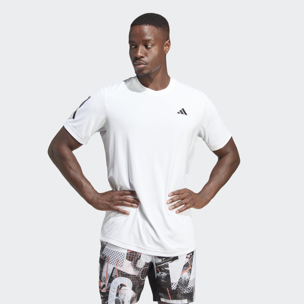 adidas Men's Club 3-Stripes Tennis T-Shirt, White, Large