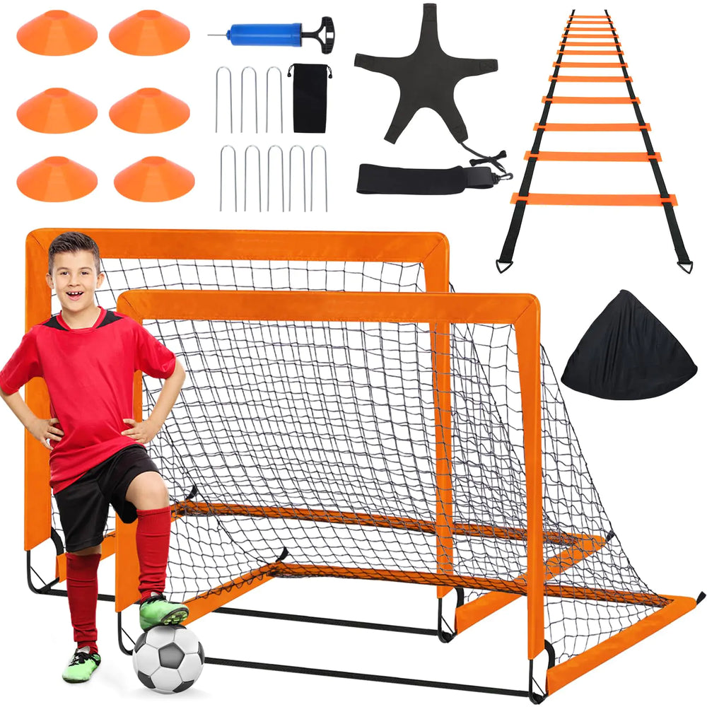 Kids Soccer Goal Set 2 Pack 4’ x 3’ Size Portable Backyard Soccer Nets - Foldable Indoor + Outdoor Pop Up Soccer Goals - Soccer Set for Kids and Youth Games and Training Goals