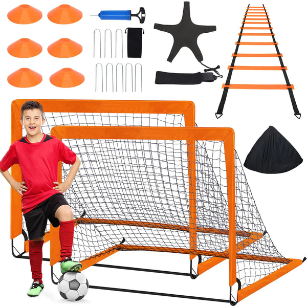 Kids Soccer Goal Set 2 Pack 4’ x 3’ Size Portable Backyard Soccer Nets - Foldable Indoor + Outdoor Pop Up Soccer Goals - Soccer Set for Kids and Youth Games and Training Goals