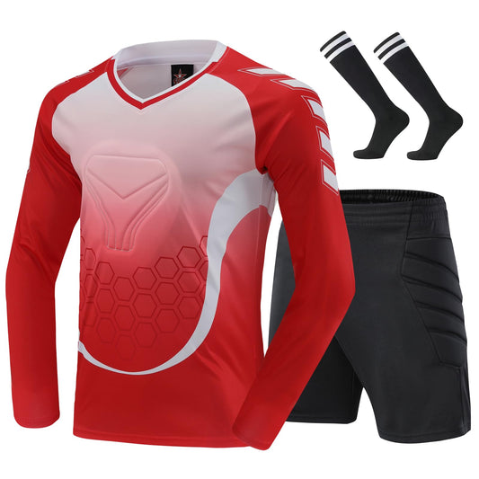 Kids Soccer Goalie Jersey and Shorts,Youth/Boys Long Sleeve Shirt Soccer Goalkeeper Jersey,Football Training Uniform (US, Alpha, X-Small, Regular, Red)