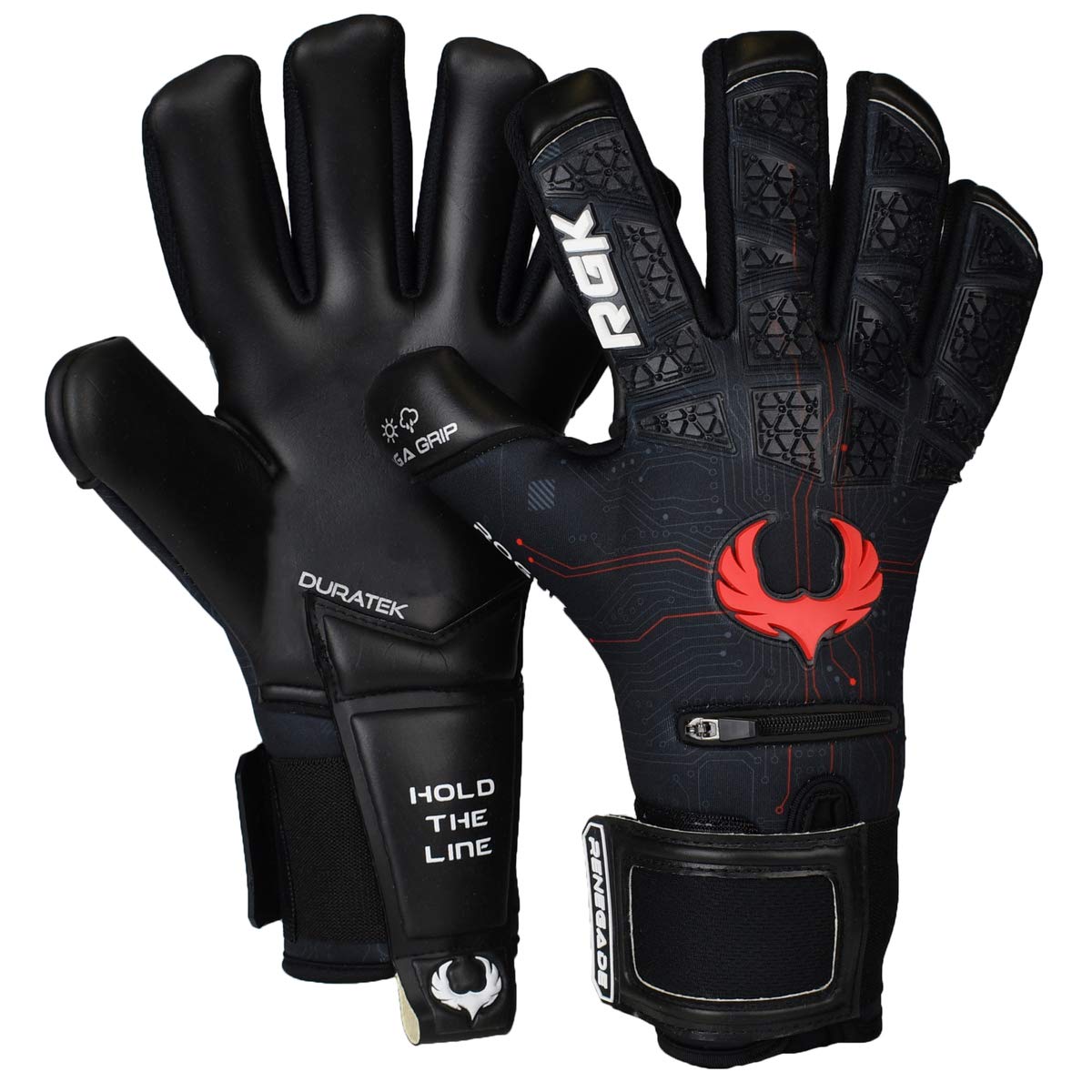 Renegade GK Limited Edition Rogue Quantum Goalie Gloves with Pro-Tek Fingersaves | 4mm Giga Grip & Neoprene | Black & Red Soccer Goalkeeper Gloves (Size 8, Youth-Adult, Negative Cut, Level 4+)