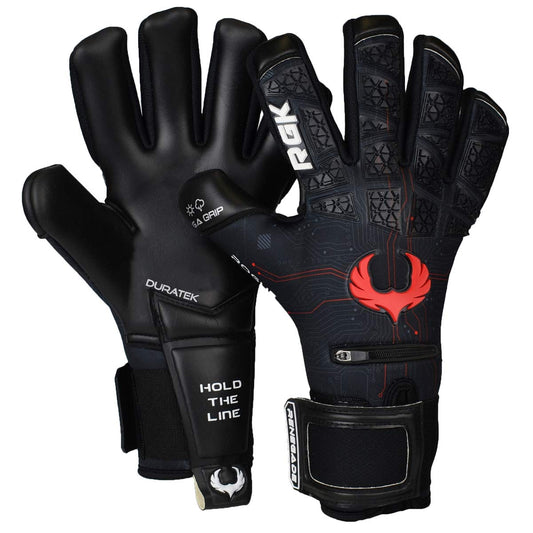 Renegade GK Limited Edition Rogue Quantum Goalie Gloves with Pro-Tek Fingersaves | 4mm Giga Grip & Neoprene | Black & Red Soccer Goalkeeper Gloves (Size 8, Youth-Adult, Negative Cut, Level 4+)