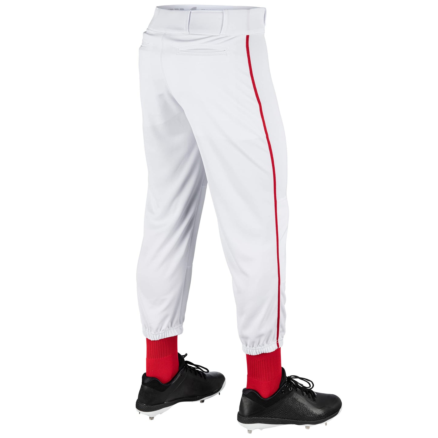 Champro Traditional Fit Triple Crown Classic Baseball Pants with Contrast-Color Braid Piping and Reinforced Sliding Areas, White, Scarlet Pipe, Medium