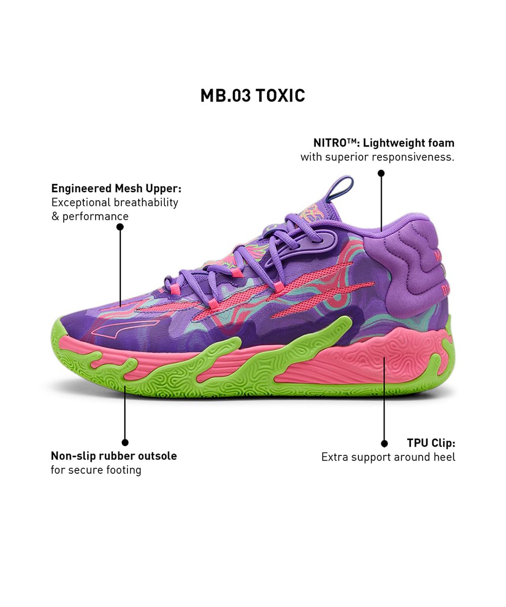 Puma Mens Mb.03 Toxic Lace-Up Basketball Sneakers Shoes Court - Purple - Size 15 M, 37891601