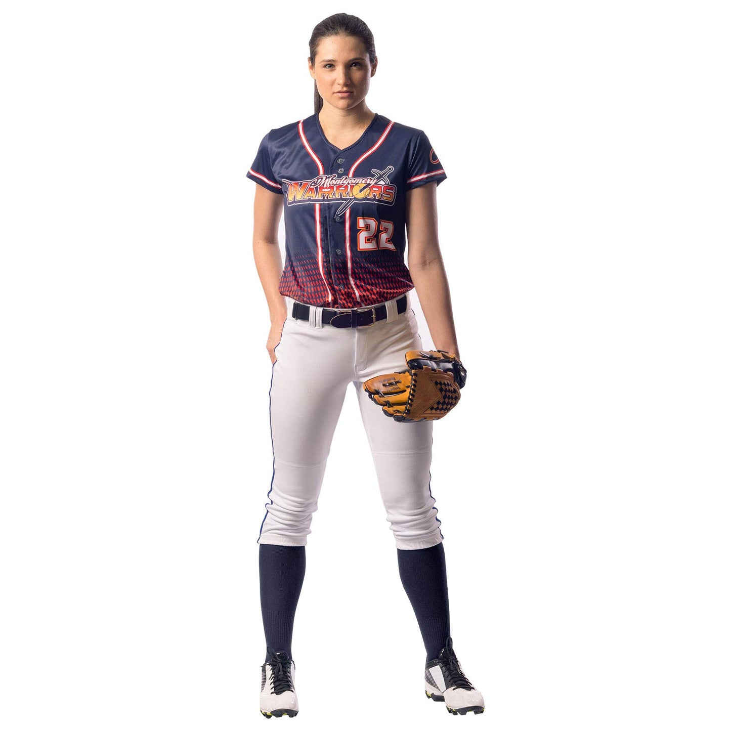 CHAMPRO Tournament Women's Traditional Low Rise Pant w/Braid, WHITE,SCARLET, Large