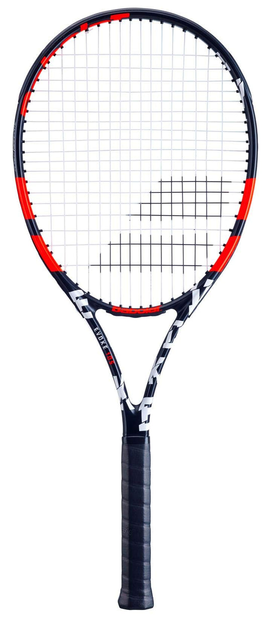 Babolat Evoke 105 Strung Tennis Racquet, Black/Orange (4 1/2" Grip)