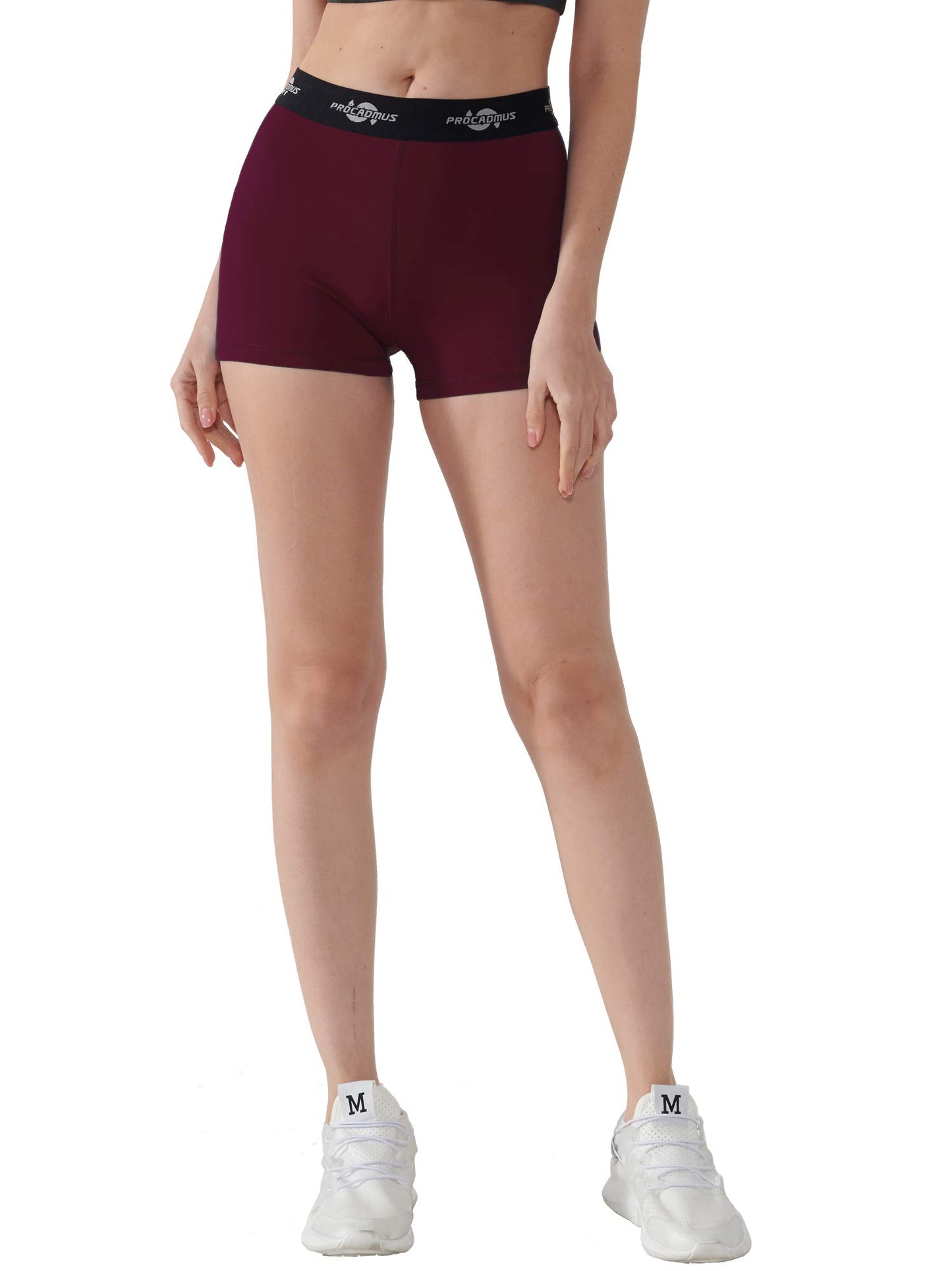 CADMUS Women's Spandex Volleyball Shorts 3" Compression Pro Shorts,Black & Grey & Wine Red,Small