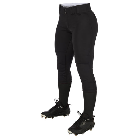 CHAMPRO Women's Tournament Traditional Low-Rise Polyester Softball Pant, Small, Black
