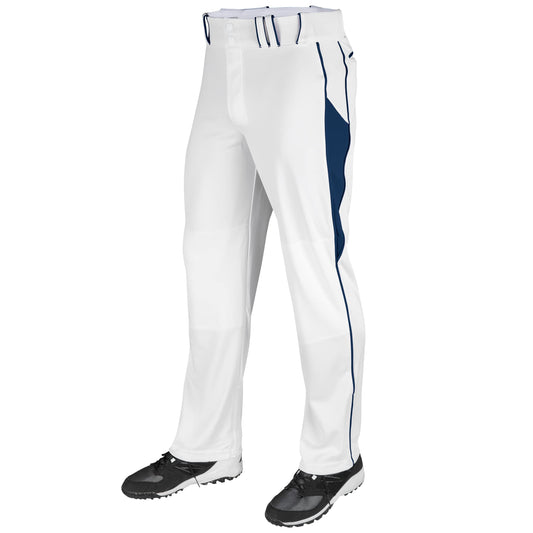CHAMPRO Triple Crown OB2 Open-Bottom Loose Fit Baseball Pants with Adjustable Inseam and Reinforced Sliding Areas, White,Navy, x-Large