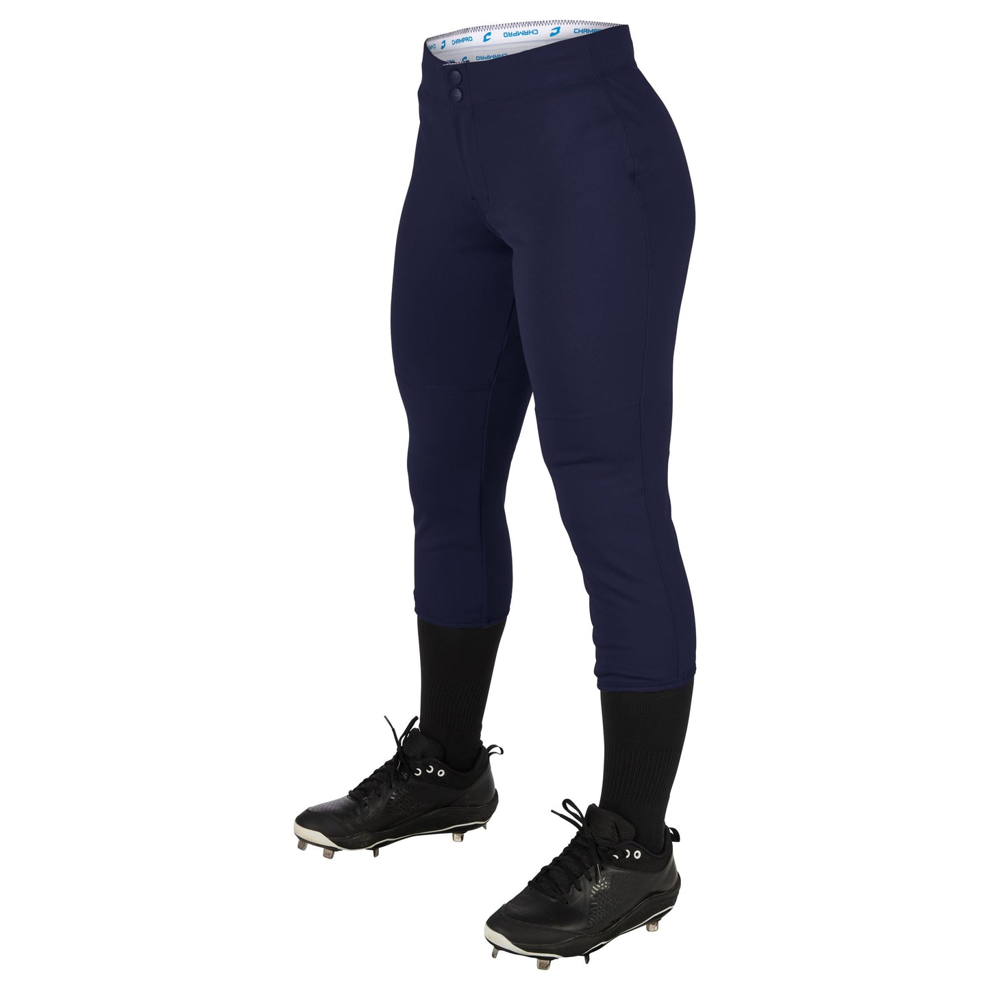 Champro Women's Standard Fireball Low-Rise Knicker-Style Fastpitch Softball Pants in Solid Color with Reinforced Knees, Navy, Small