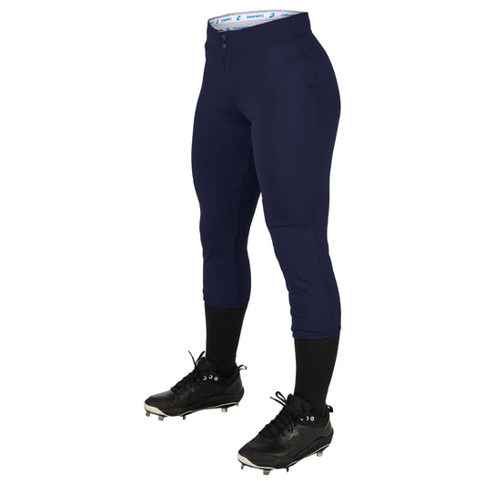 Champro Women's Standard Fireball Low-Rise Knicker-Style Fastpitch Softball Pants in Solid Color with Reinforced Knees, Navy, Small