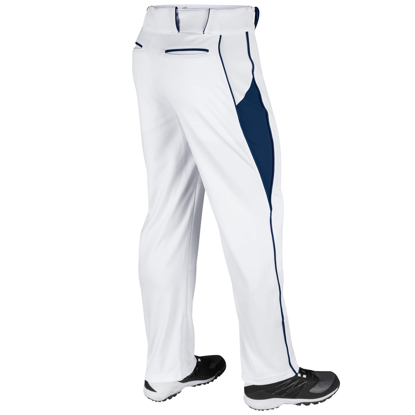 CHAMPRO Triple Crown OB2 Open-Bottom Loose Fit Baseball Pants with Adjustable Inseam and Reinforced Sliding Areas, White,Navy, x-Large