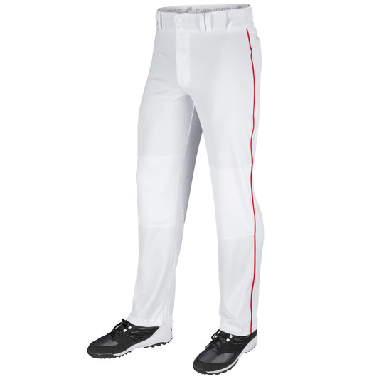 Champro Sports Adult Triple Crown Open Bottom Pants, White, Scarlet Piping, X-Large