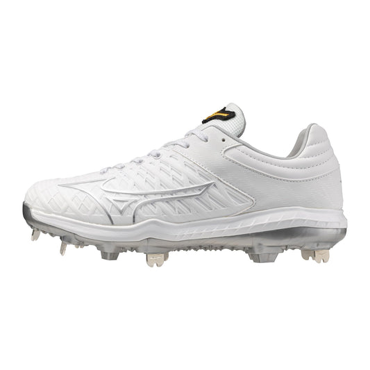 Mizuno Pro FP Low Women's Metal Fastpitch Cleat, White/Silver, 6.5
