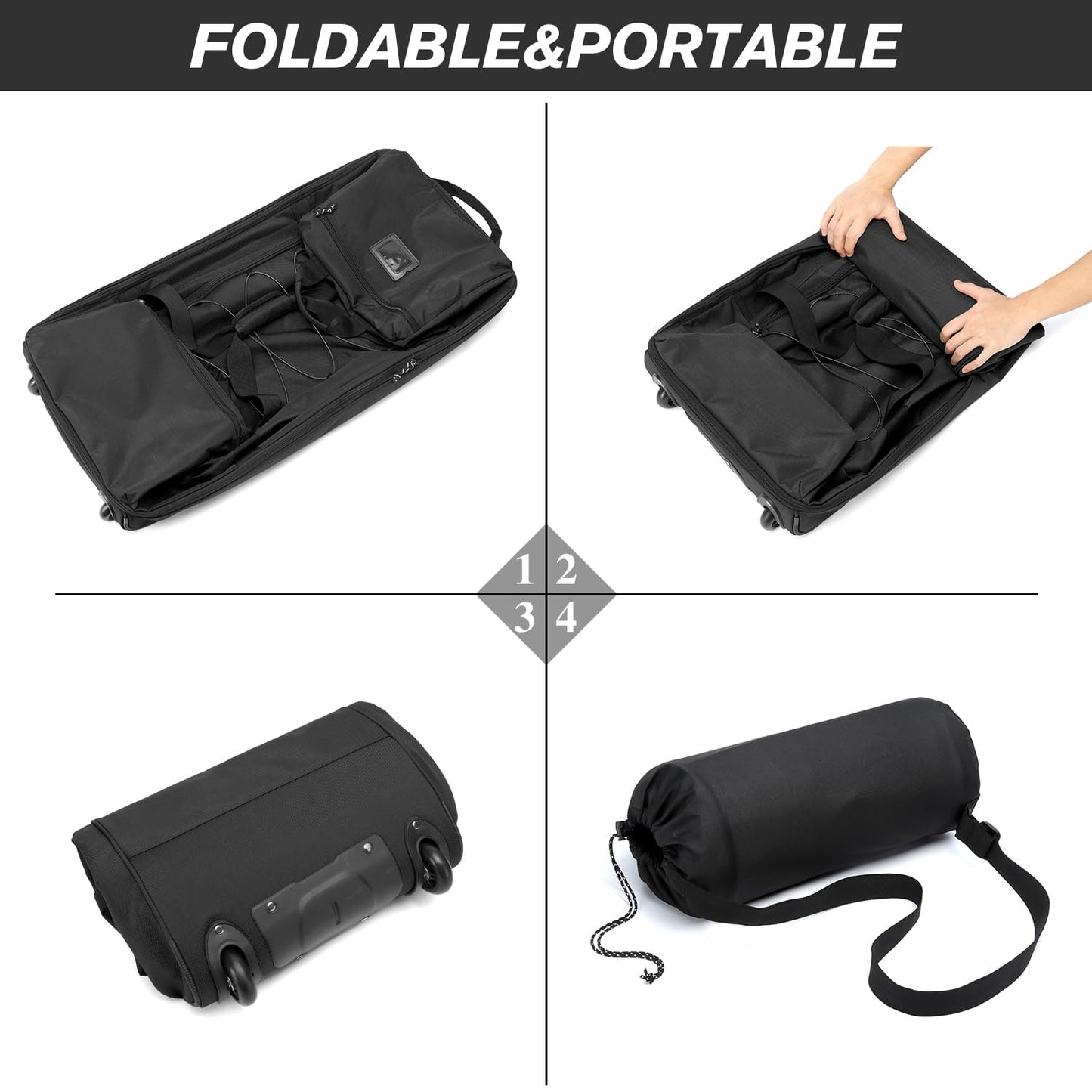 170L Extra Large Baseball Bag with Wheels Gym Duffle Softball Catchers Coach Team Equipment Bags Collapsible Rolling Travel Duffel Bat Gear Bag for Hockey Basketball Football Volleyball Soccer, Black