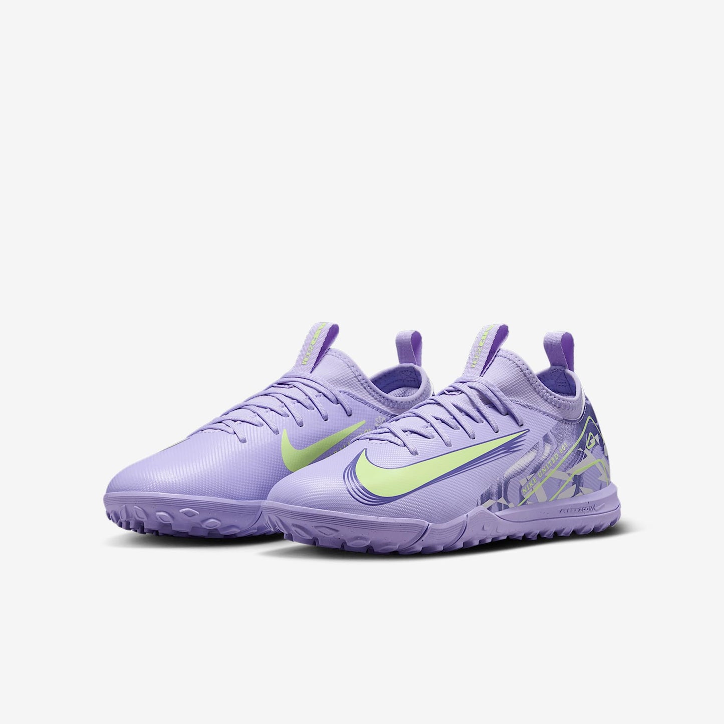 Nike United Jr. Mercurial Vapor 16 Academy Big Kids' TF Low-Top Soccer Shoes (HF1589-500, Purple Agate/Barely Volt) Size 3.5