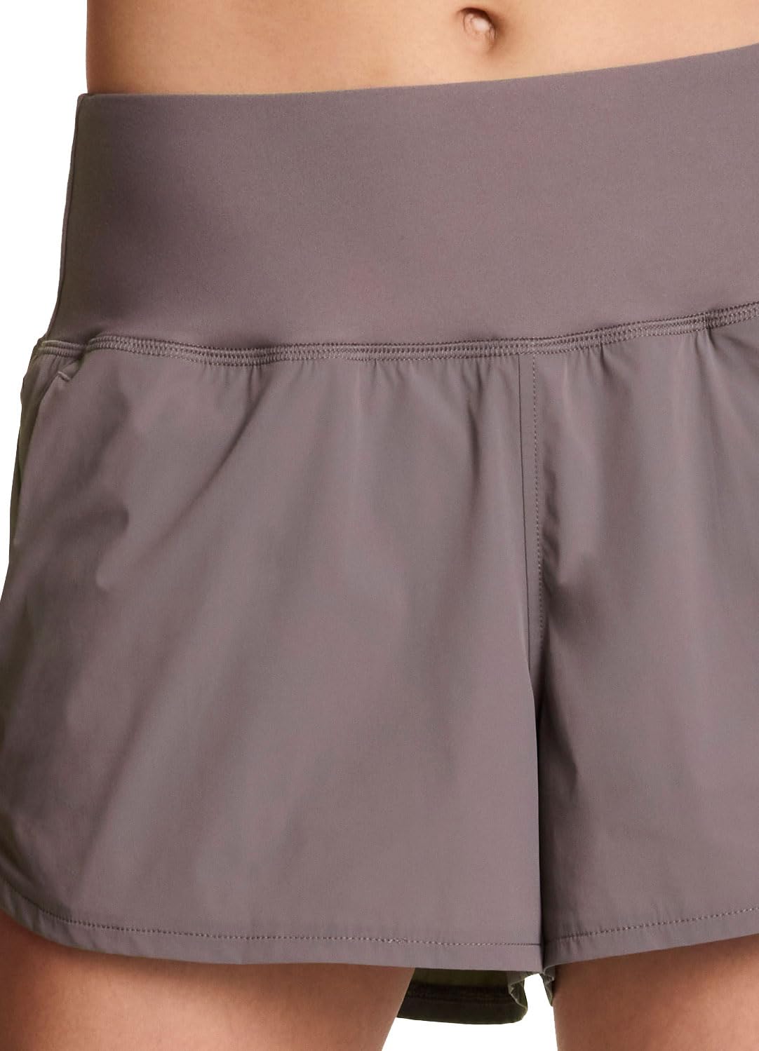 RBX Active Women's Workout Short with Built-In Liner Clean Waist Shorts for Women Running Shorts with Pockets Fossil Taupe S