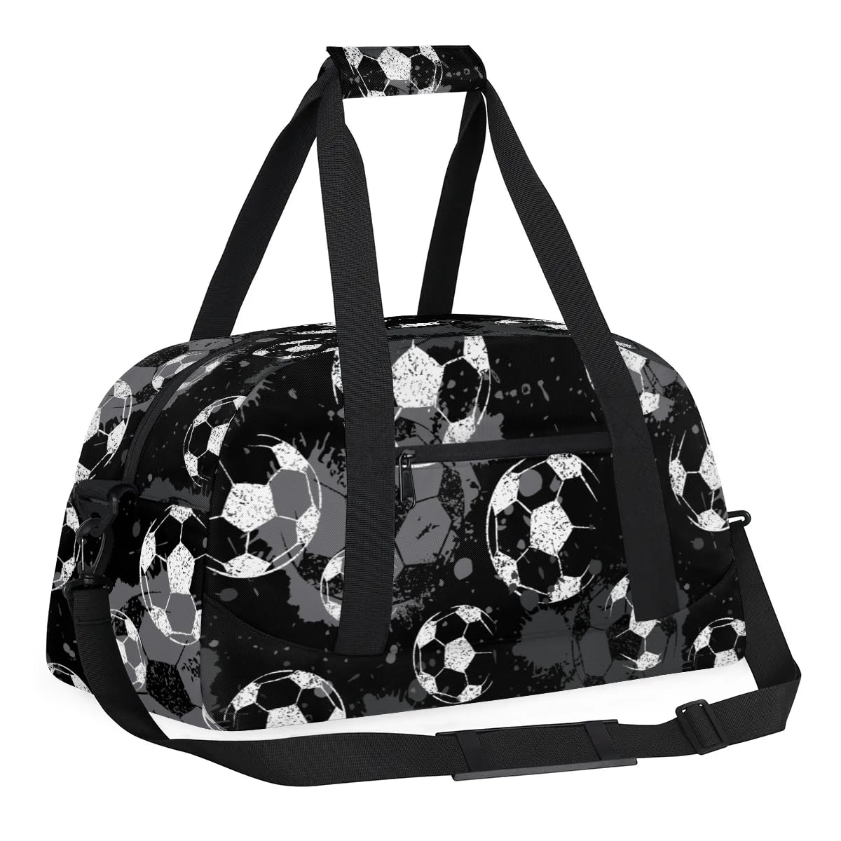 Black Football Kids Duffel Bag for Boys, Soccer Sports Gym Bag Overnight Travel Weekender Bag Lightweight Carry On Sleepovers Bag for School Practice Gymnastics