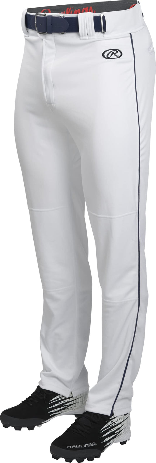 Rawlings | LAUNCH SERIES Full Length Baseball Pants | Adult Small | White/Navy