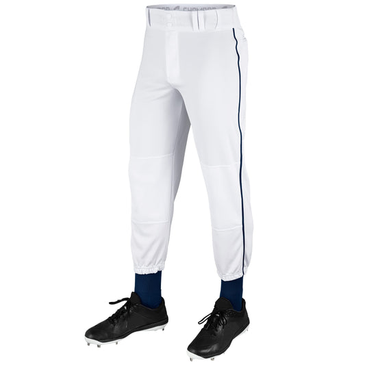 Champro Traditional Fit Triple Crown Classic Baseball Pants with Contrast-Color Braid Piping and Reinforced Sliding Areas, White, Navy Pipe, Large