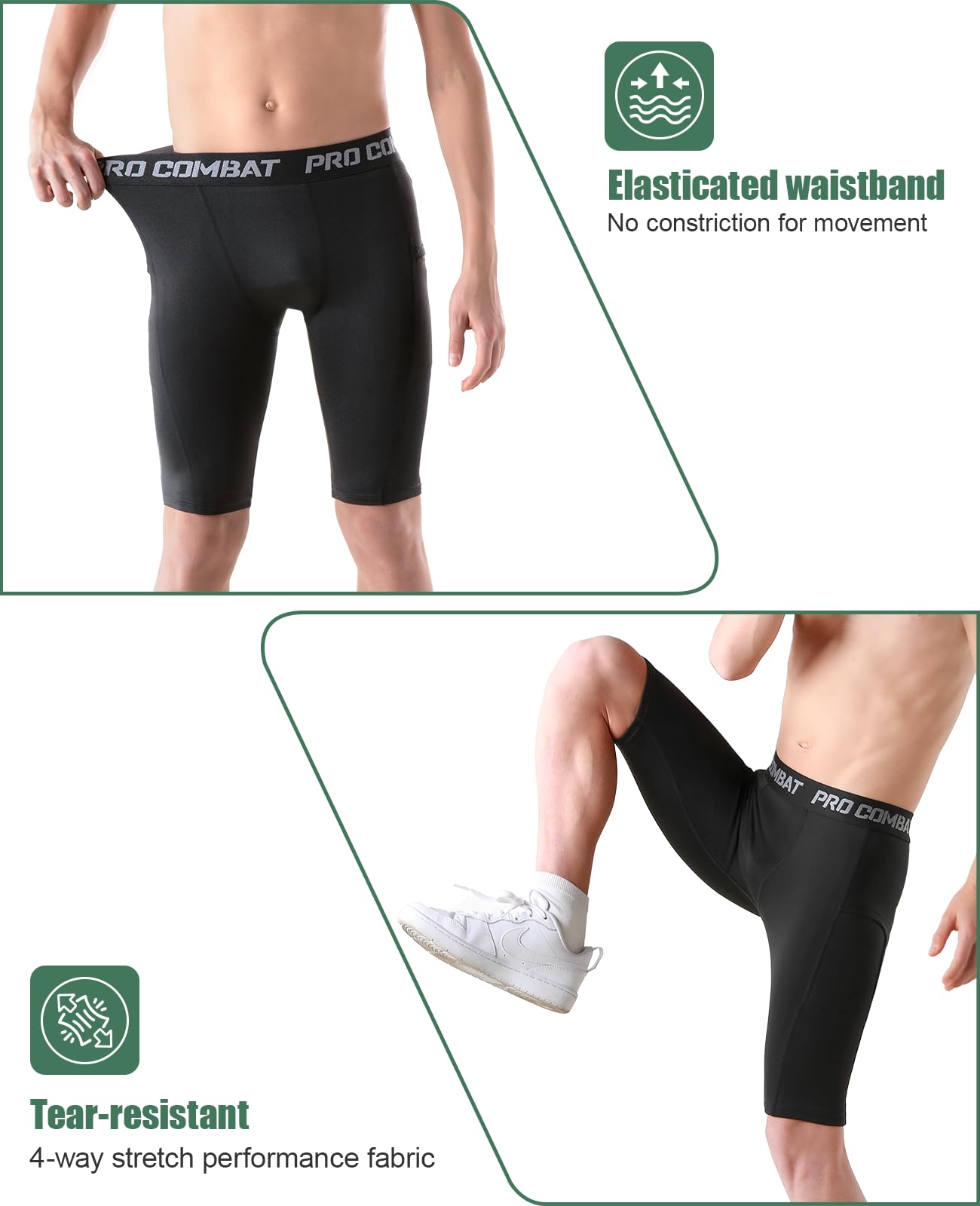 Niksa Boys' Compression Shorts, Youth Performance Base Layers Workout Underwear, Side Pockets Sports Shorts for Running Or Soccer